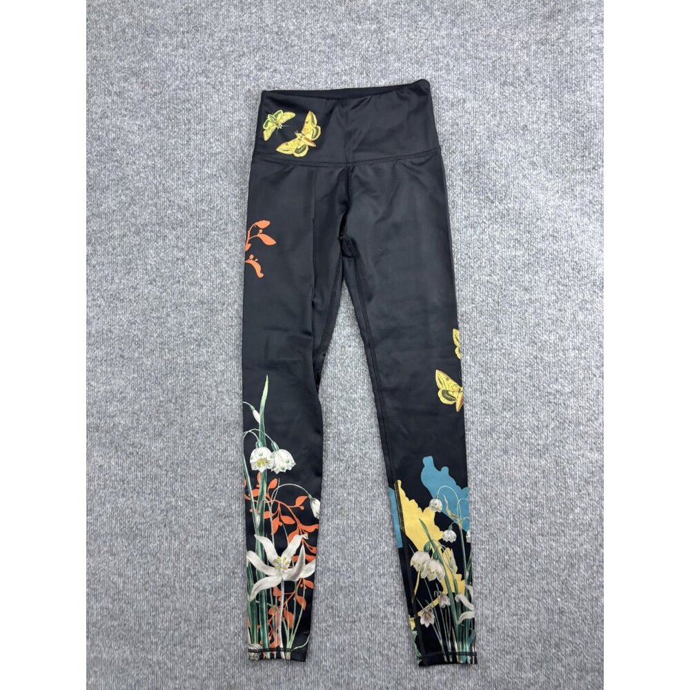 Noli‎ Yoga Leggings Womens XS Black High Waisted Botanical Butterfly Made in USA